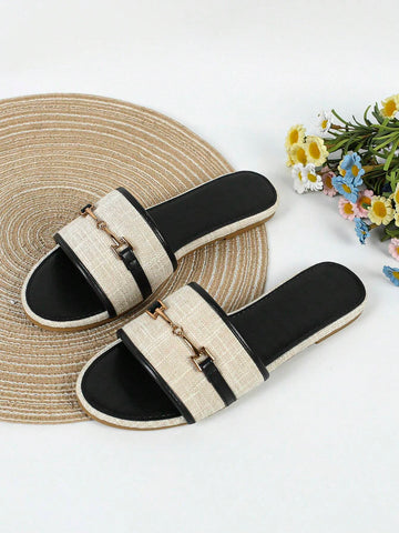 Women's Black Flat Sandals shein