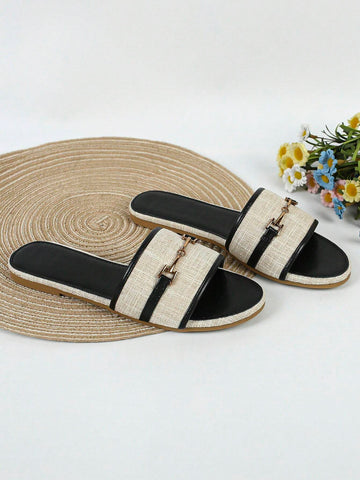 Women's Black Flat Sandals shein