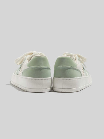 Women's Casual Sports Shoes - Spring Summer New Outdoor Fashionable Low-Top Round Toe Color Block Flat Leather Lace-Up Sneakers shein