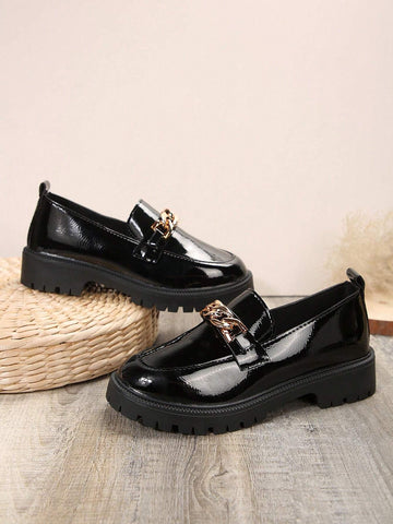 Women's Chunky Heel Loafers With Chain Decoration shein
