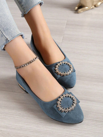 Women's Fashionable Velvet Bowknot Pointed Toe Comfortable Flat Shoes shein