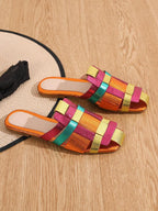 Women's Flat Sandals Color Block Slippers shein