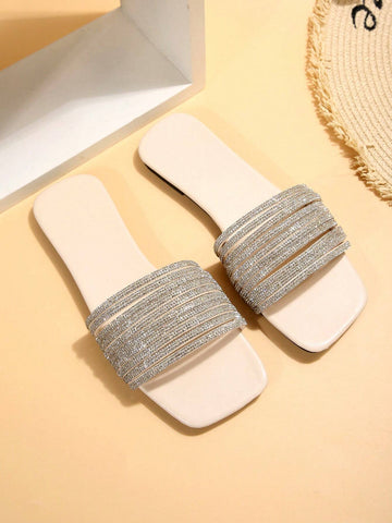 Women's Flat Sandals With Rhinestone Decor For Fashionable shein