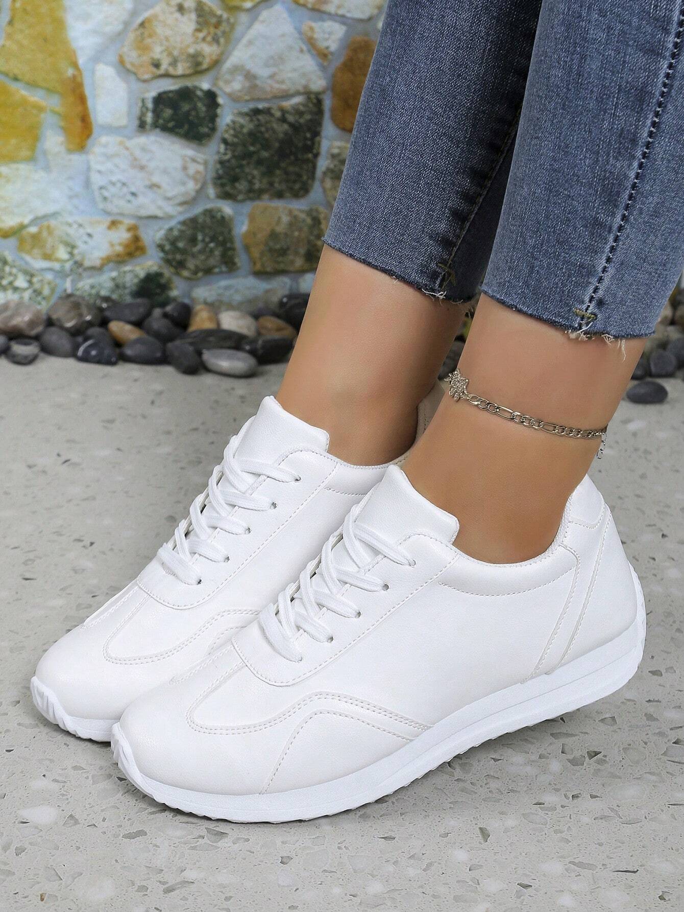 Women's Lightweight Comfortable Solid Color Korean Style Flat Sole Soft Bottom Casual Sneakers shein