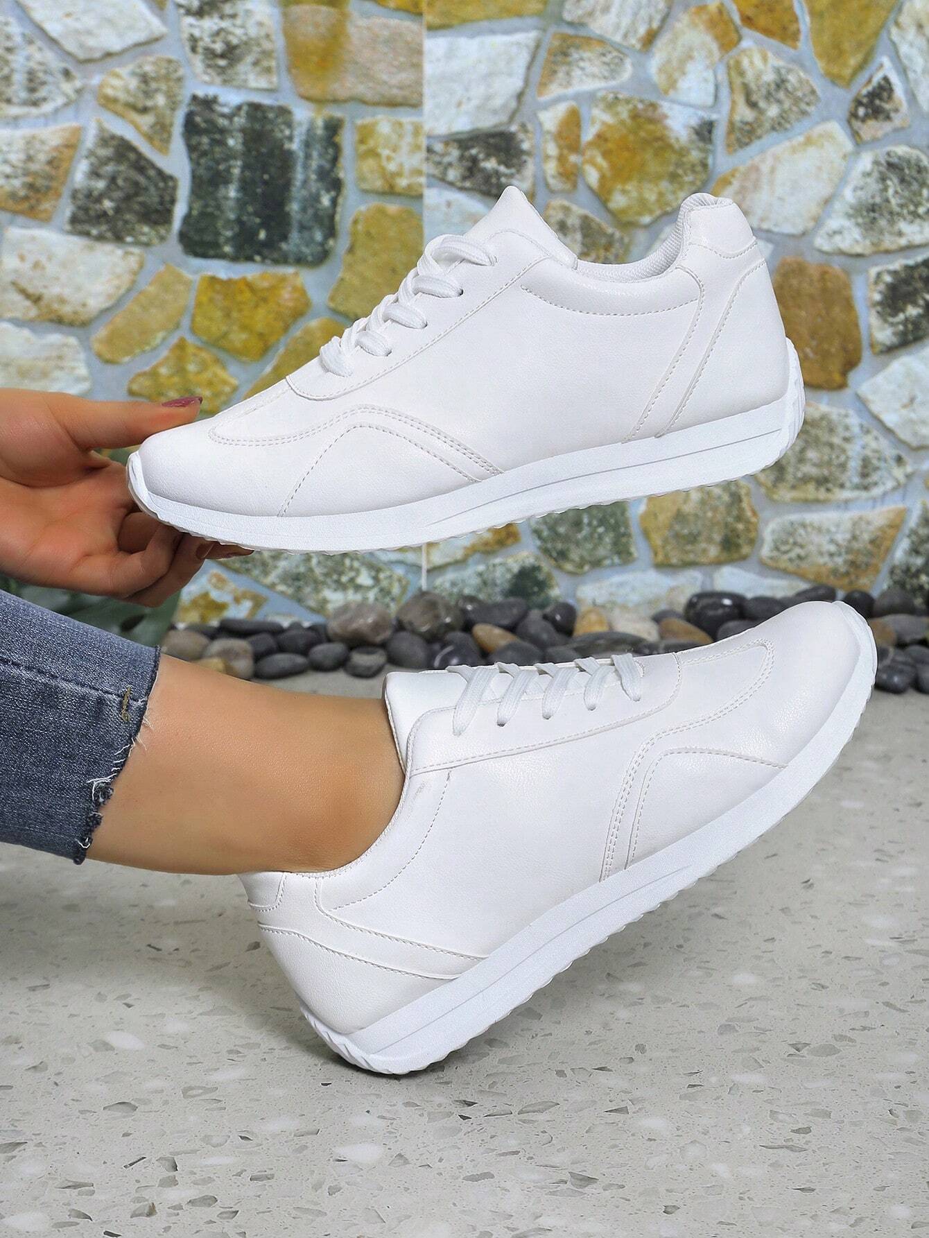 Women's Lightweight Comfortable Solid Color Korean Style Flat Sole Soft Bottom Casual Sneakers shein