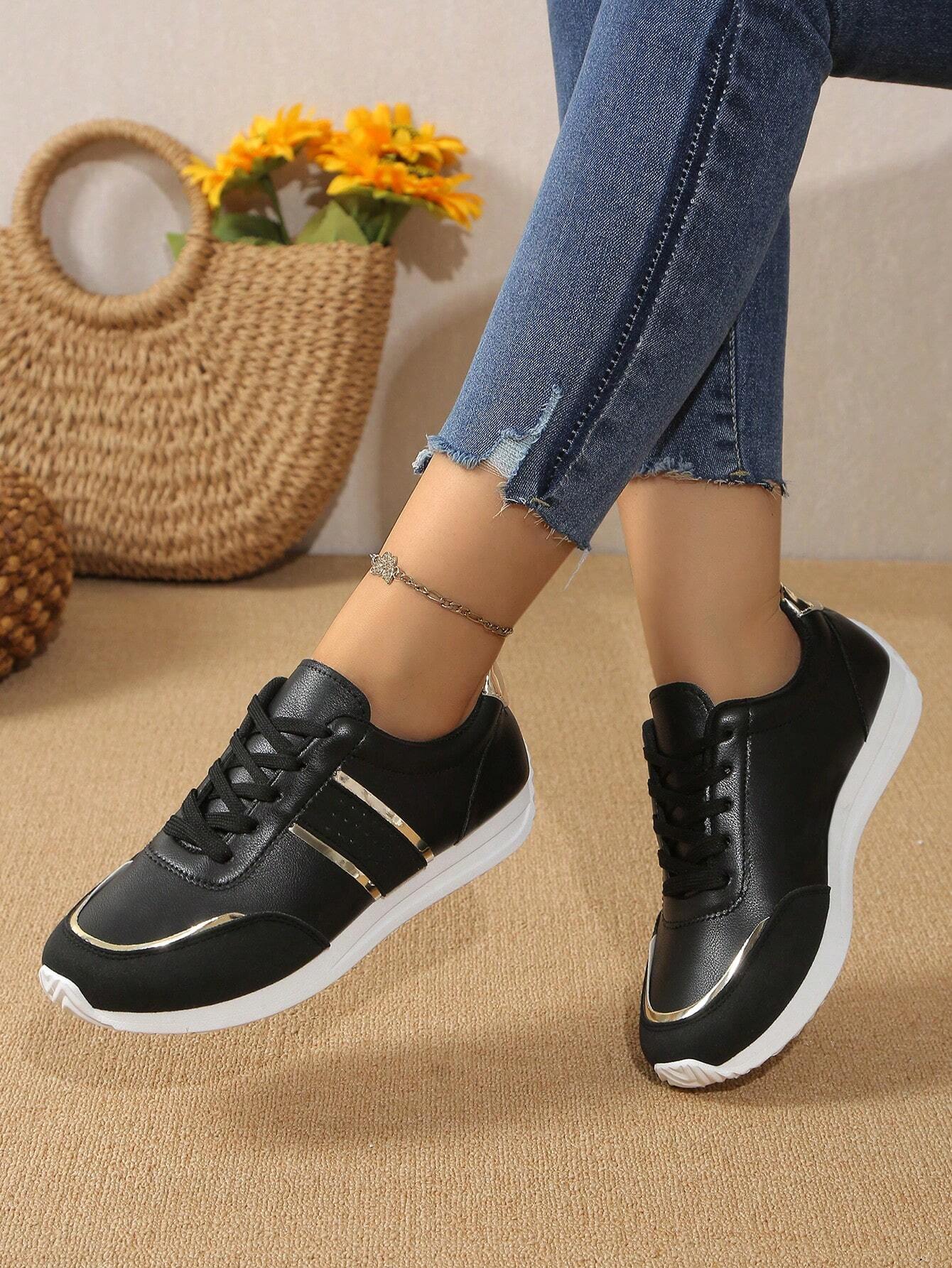 Women's Lightweight Comfortable Solid Color Korean Style Flat Sole Soft Bottom Casual Sneakers shein