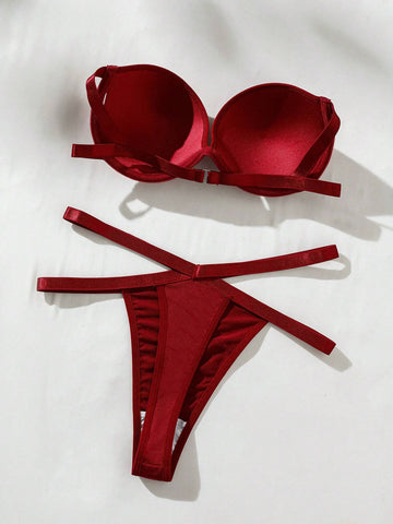 Women's Plain Hollow Out Lingerie Set shein