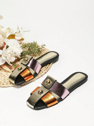 Women's Flat Sandals Color Block Slippers shein