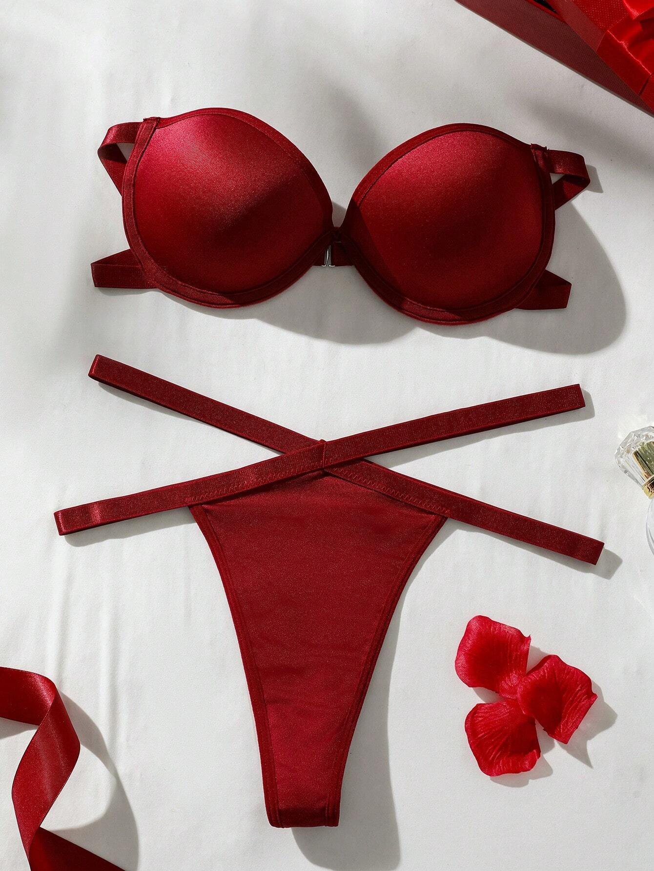 Women's Plain Hollow Out Lingerie Set shein