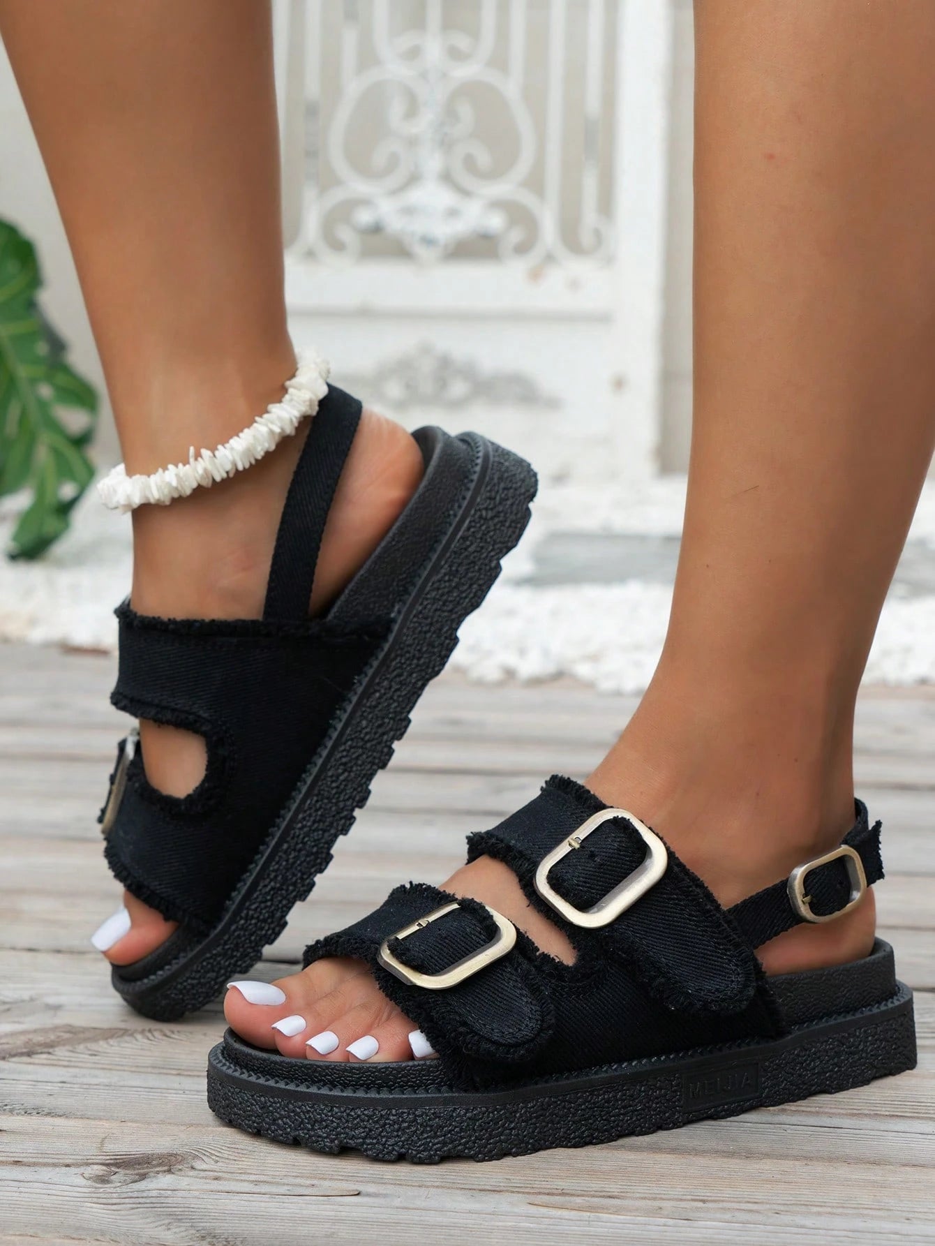 Women's Bohemian Printed Thick Heel Wedge Sandals With Tassel Trim And Buckle Strap shein