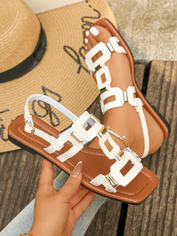 Women's Vintage Style Woven Hollow Closed Toe Chunky Heeled Sandals