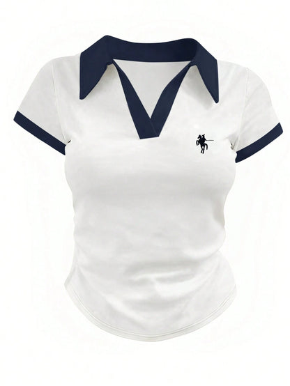 Women's Casual Color Block Ruched T-Shirt