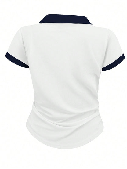 Women's Casual Color Block Ruched T-Shirt