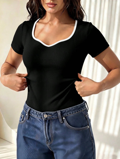 Casual Fashion Splice Short Sleeve T-Shirt shein