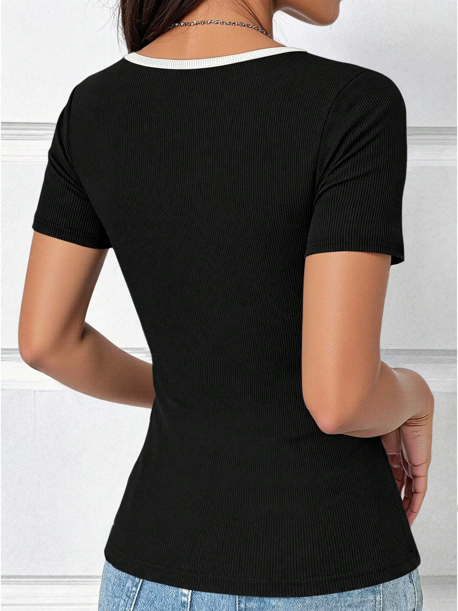 Casual Fashion Splice Short Sleeve T-Shirt shein