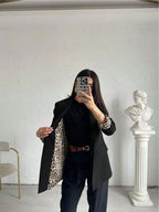 Women's Lightweight Leopard Print Casual Loose Blazer Jacket, With Contrast Color Lining