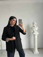 Women's Lightweight Leopard Print Casual Loose Blazer Jacket, With Contrast Color Lining