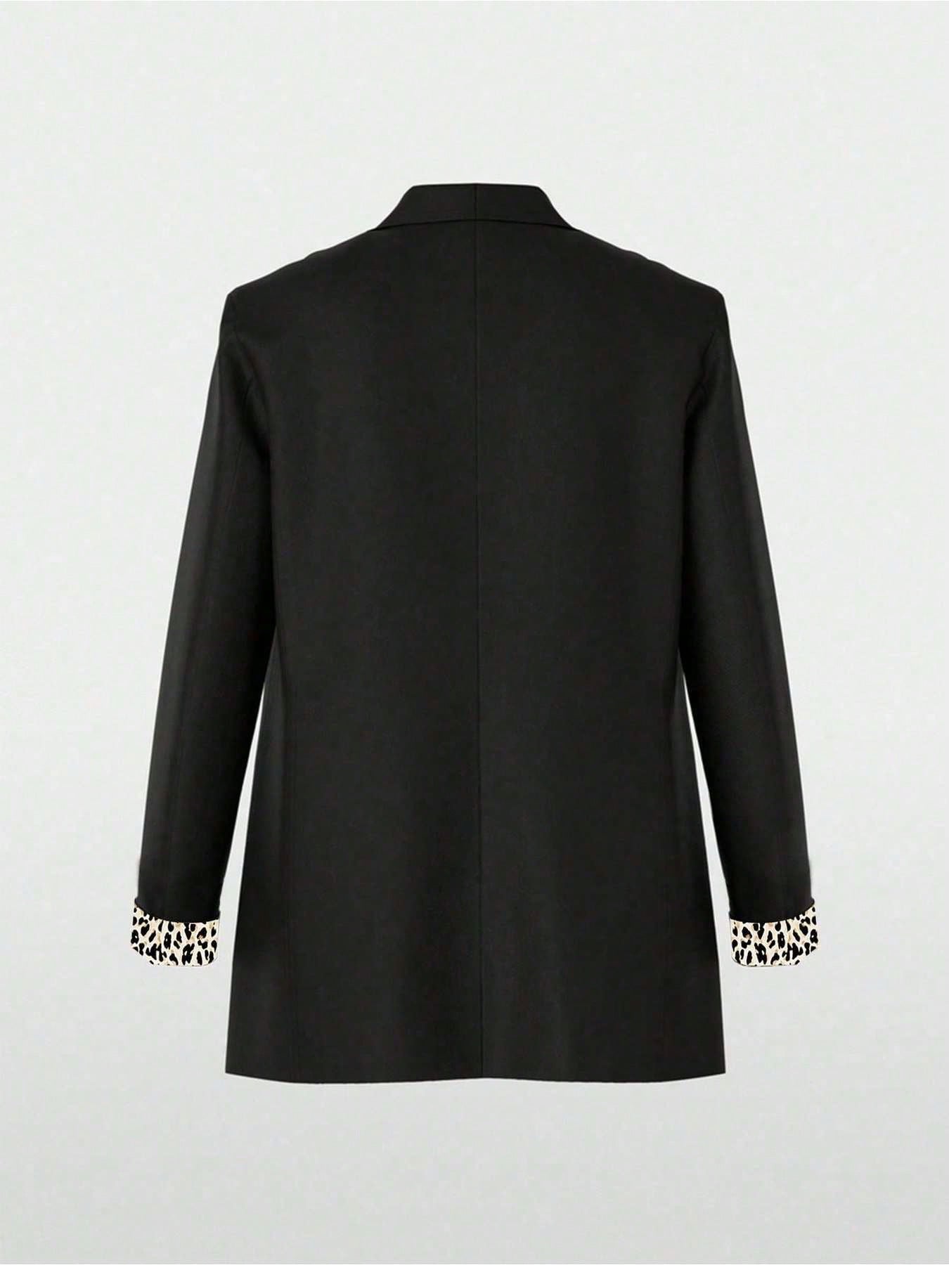 Women's Lightweight Leopard Print Casual Loose Blazer Jacket, With Contrast Color Lining