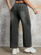 Women's Casual Loose Elastic Waist Straight Leg Jeans shein