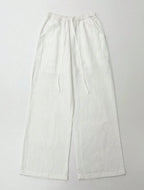 Faux Linen Drawstring Waist Wide Leg Long Pants