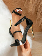 Women's Classic Retro Strappy Peep Toe High Heel Sandals shein
