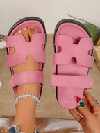 Women's Comfortable Open Toe Thick Sole Flat Sandals shein