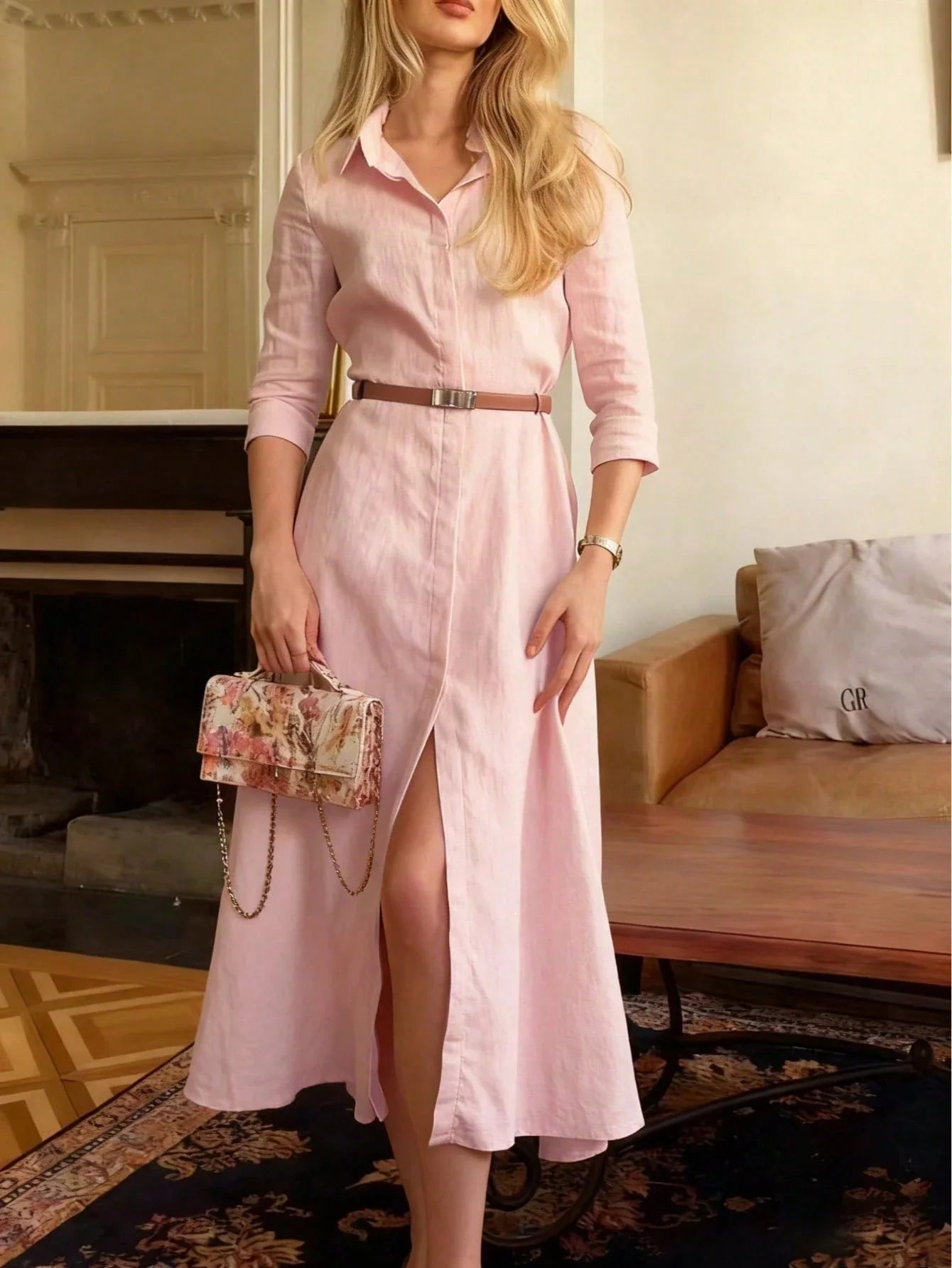 Women's Elegant Shirt Collar Long Sleeve Dress shein