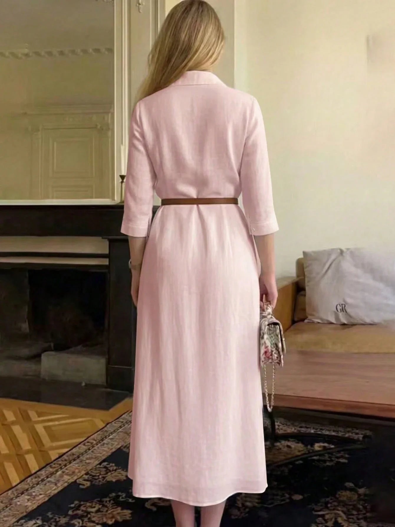 Women's Elegant Shirt Collar Long Sleeve Dress shein