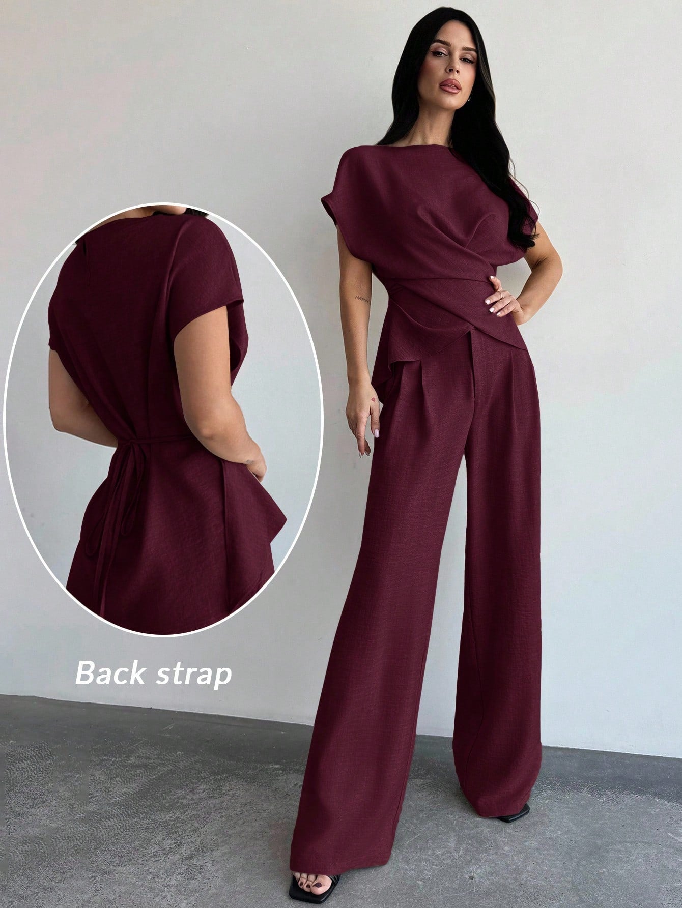 Women's Elegant Commuter Wrap Bustier Corset Top And Flare Leg Pants shein