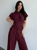 Women's Elegant Commuter Wrap Bustier Corset Top And Flare Leg Pants shein