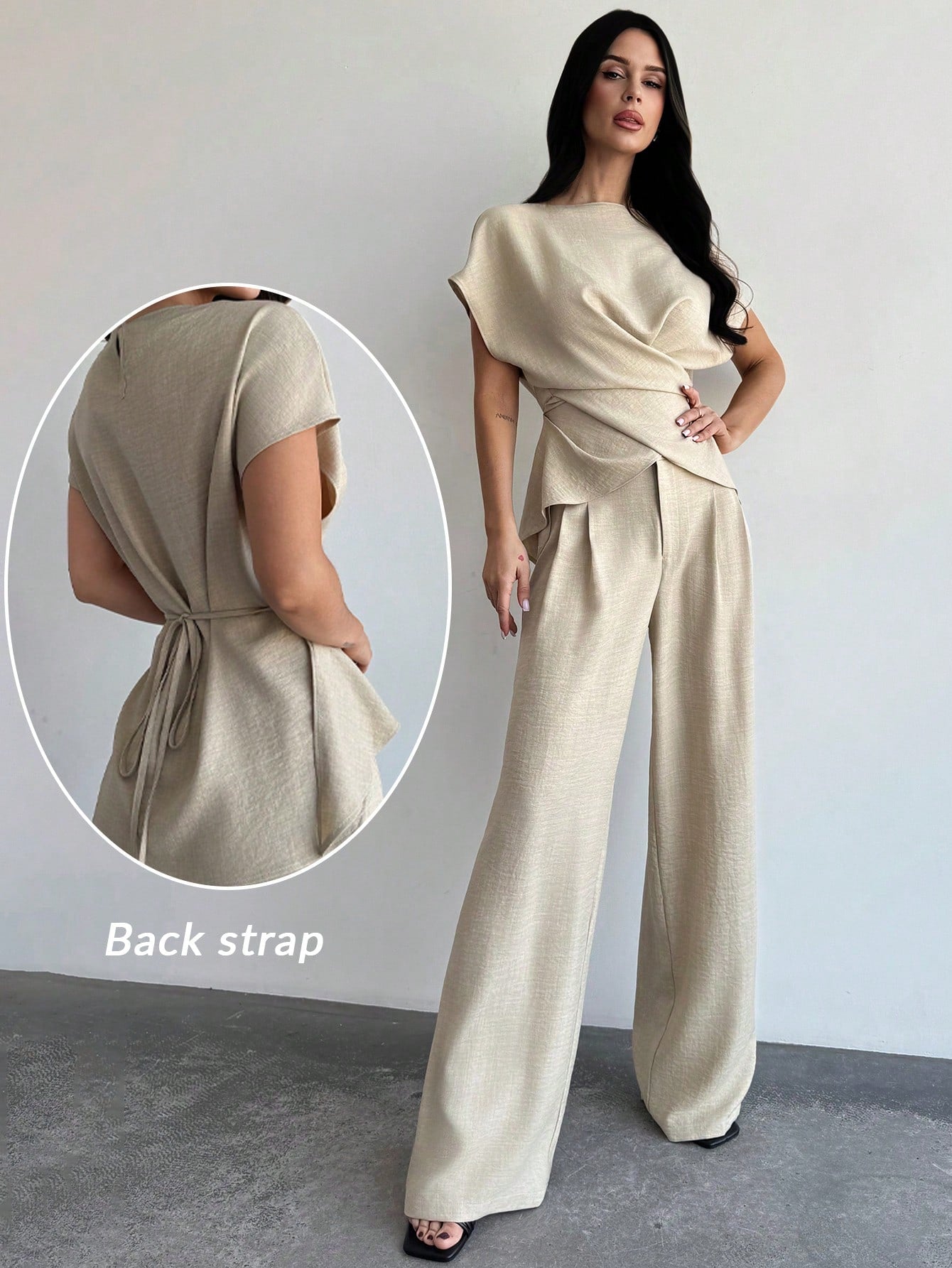 Women's Elegant Commuter Wrap Bustier Corset Top And Flare Leg Pants shein
