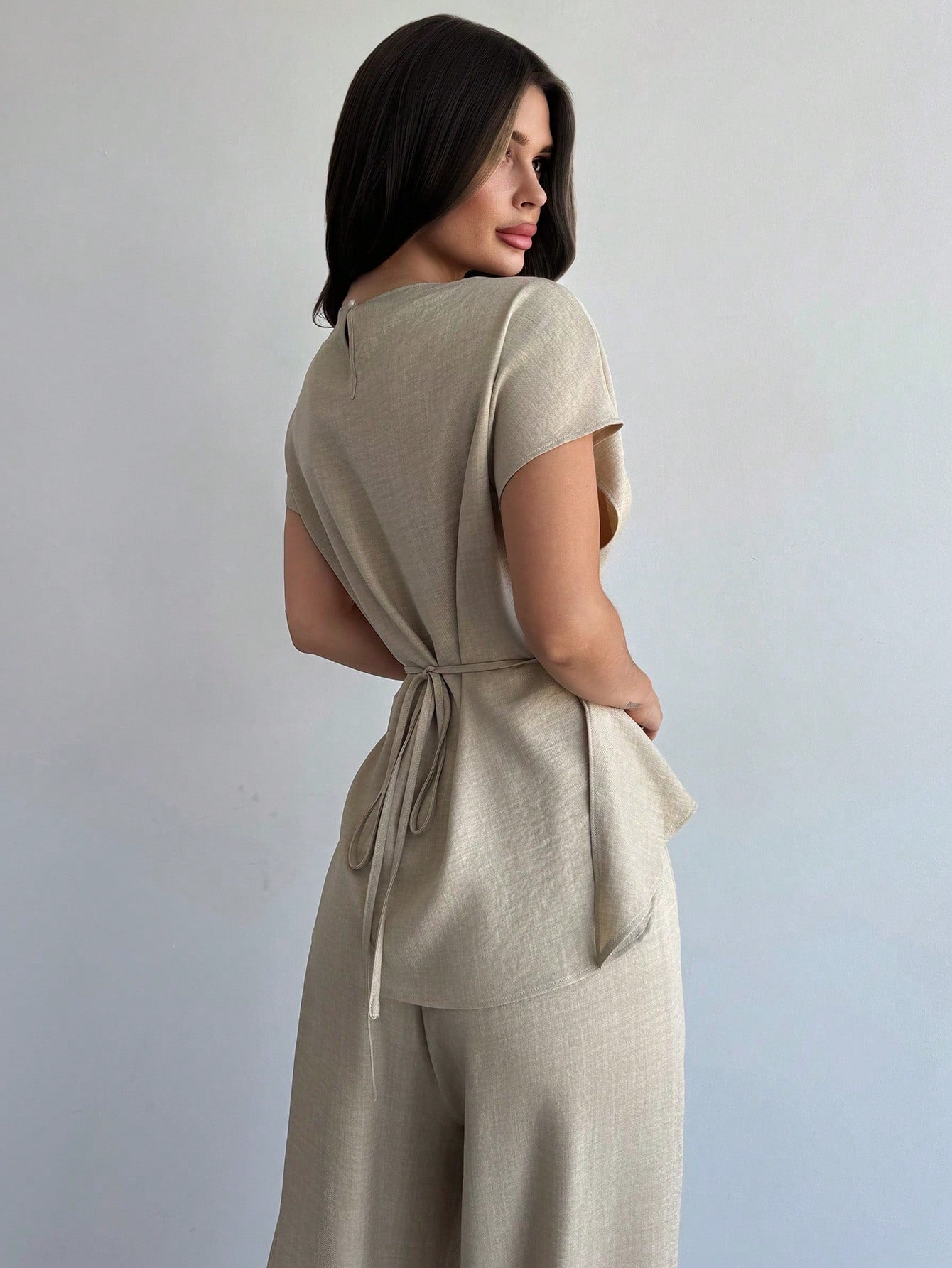 Women's Elegant Commuter Wrap Bustier Corset Top And Flare Leg Pants shein
