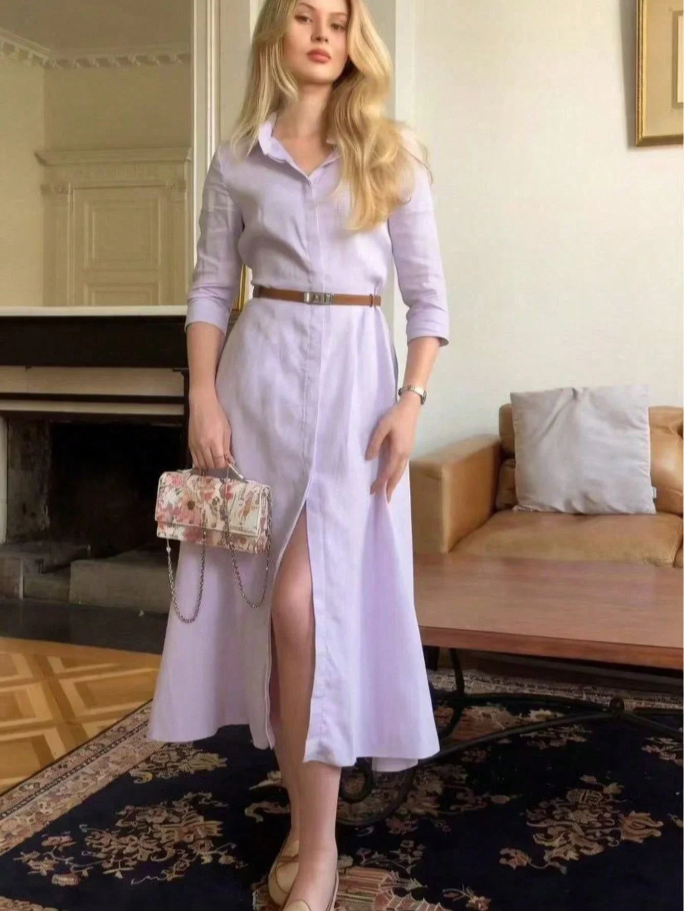 Women's Elegant Shirt Collar Long Sleeve Dress shein
