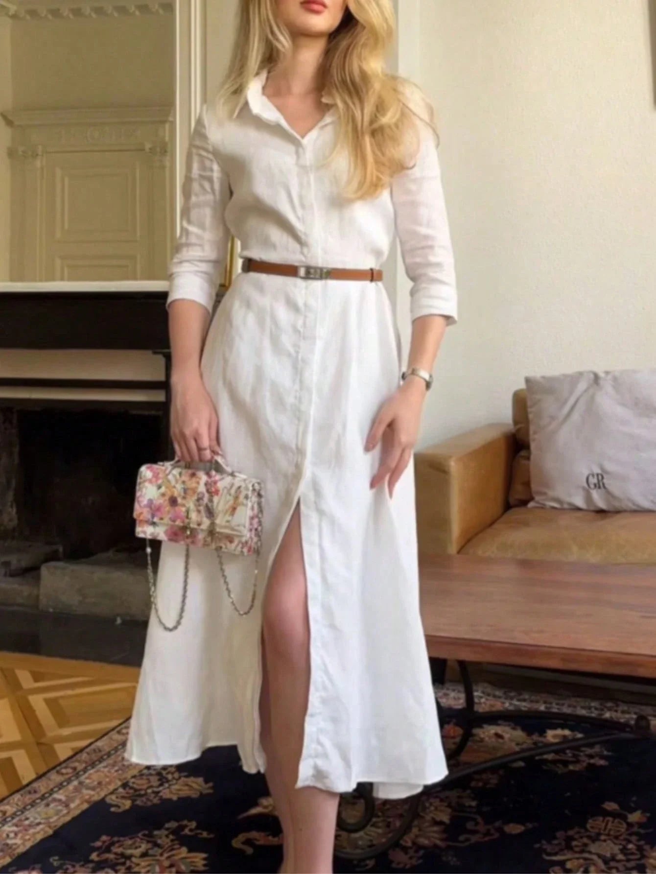 Women's Elegant Shirt Collar Long Sleeve Dress shein