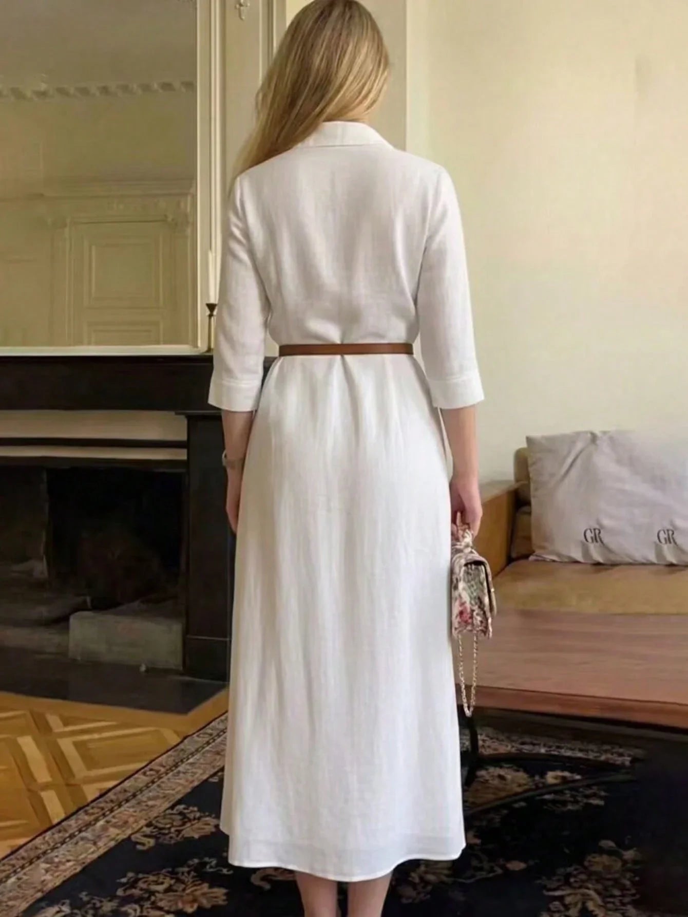 Women's Elegant Shirt Collar Long Sleeve Dress shein