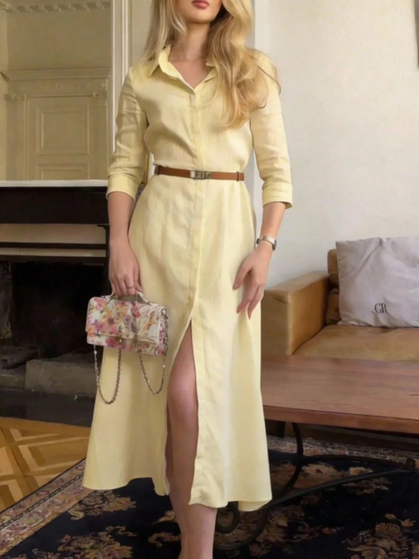 Women's Elegant Shirt Collar Long Sleeve Dress shein