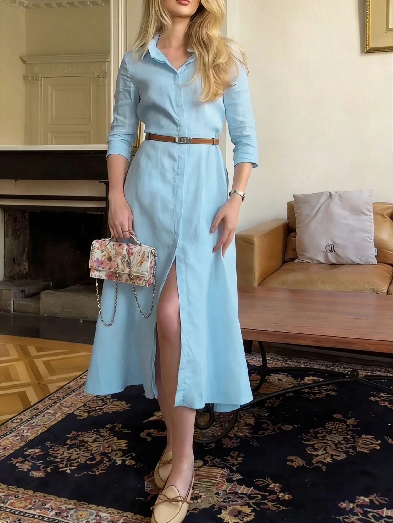 Women's Elegant Shirt Collar Long Sleeve Dress shein