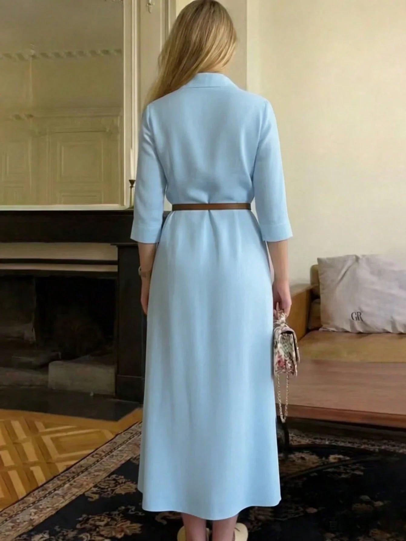 Women's Elegant Shirt Collar Long Sleeve Dress shein
