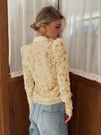Women's Elegant Semi-Sheer Top With Stand Collar And Long Leg-Of-Mutton Sleeves shein