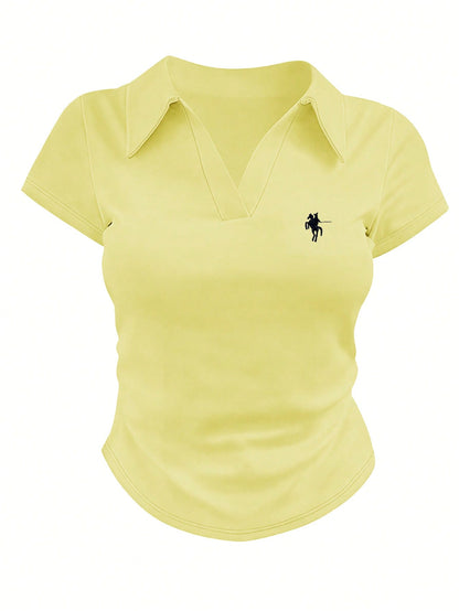 Women's Casual Color Block Ruched T-Shirt