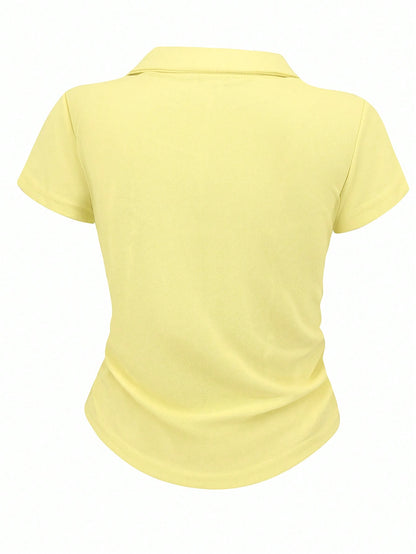 Women's Casual Color Block Ruched T-Shirt