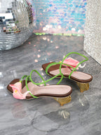 Women's Fashion Floral Open Toe Strap Mid Heel Sandals shein