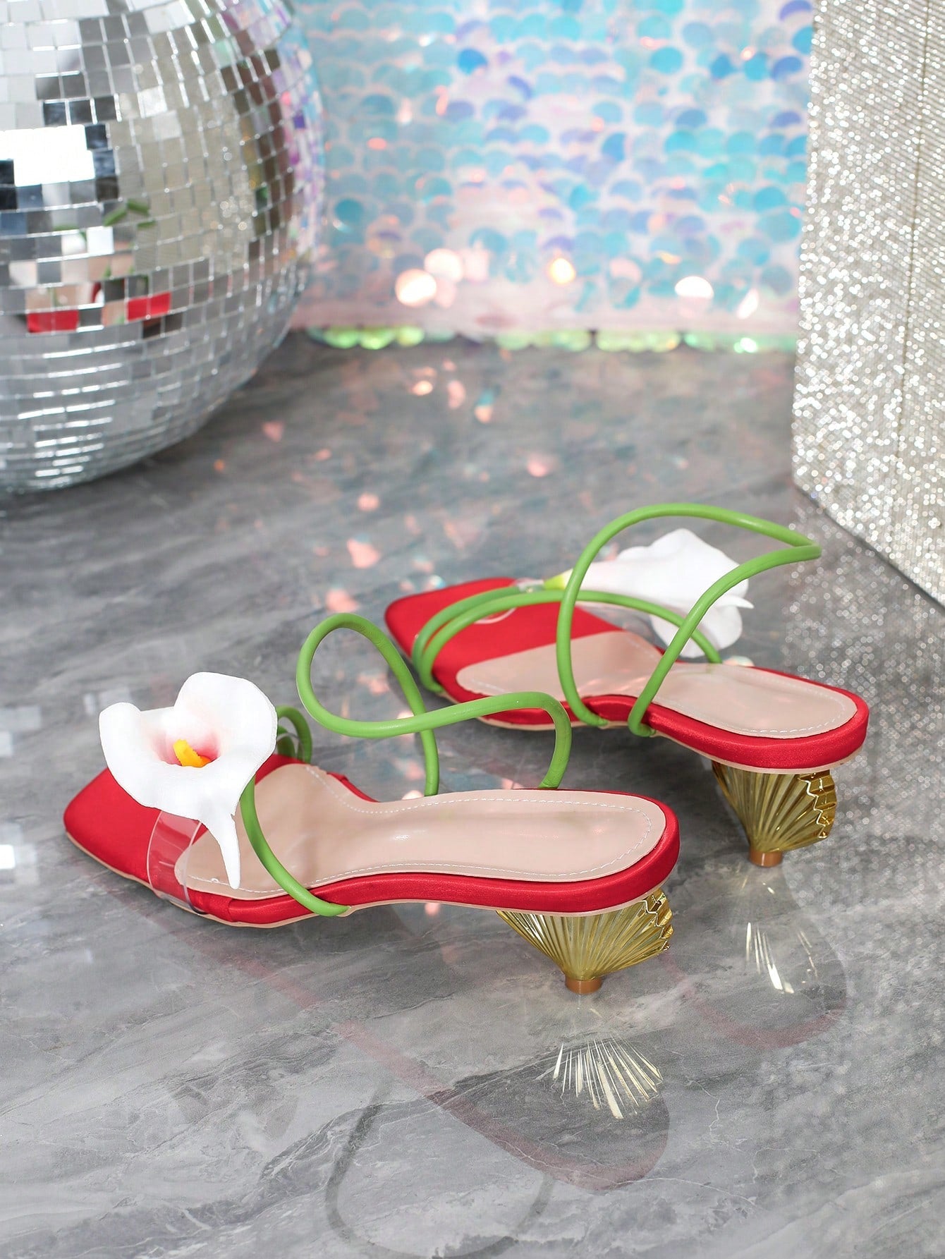 Women's Fashion Floral Open Toe Strap Mid Heel Sandals shein