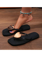 Women's Fashion Heart Buckle Glitter Flip Flops shein