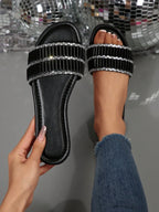 Rhinestone Embellished Luxury Pearl Decorated Slip-On Sandals shein