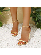 Women's Classic Retro Strappy Peep Toe High Heel Sandals shein