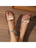 Women's Fashion Heart Buckle Glitter Flip Flops shein