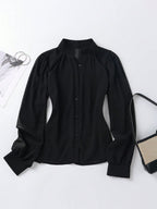 Solid Color Long Sleeve Single-Breasted Fashionable Elegant Versatile Blouse shein