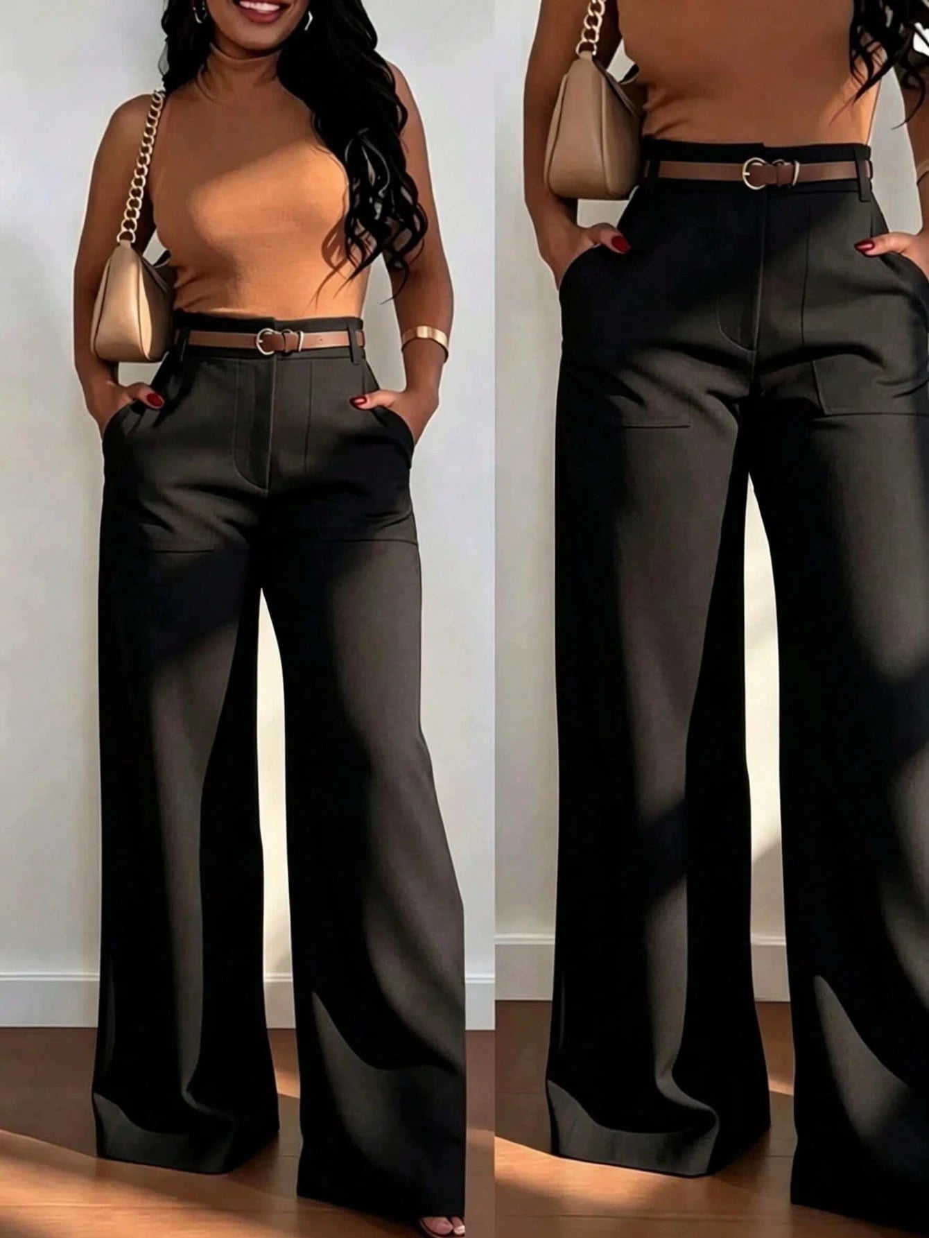 Women's Fashionable High-Waisted Straight Leg Casual Pants
