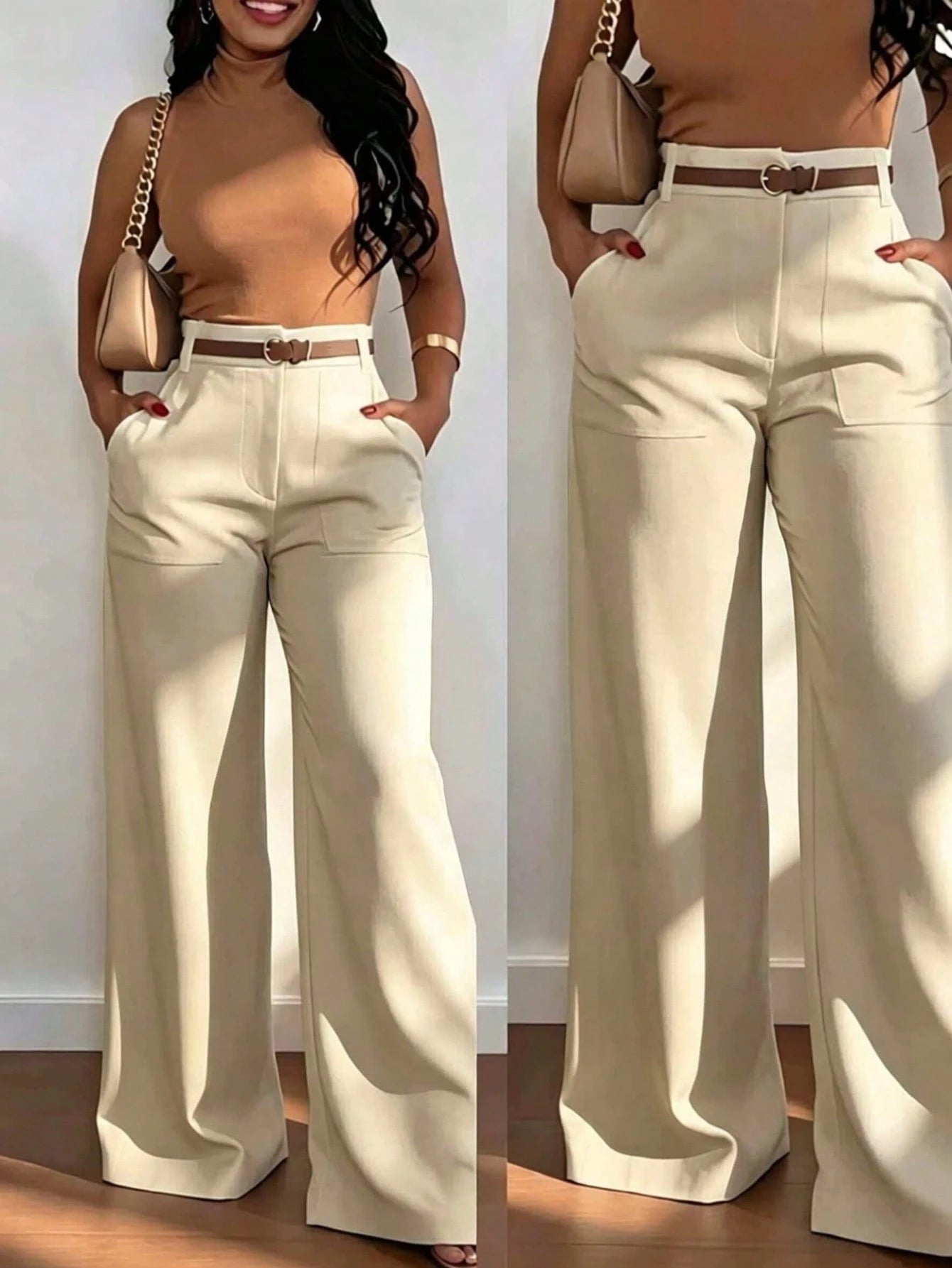 Women's Fashionable High-Waisted Straight Leg Casual Pants